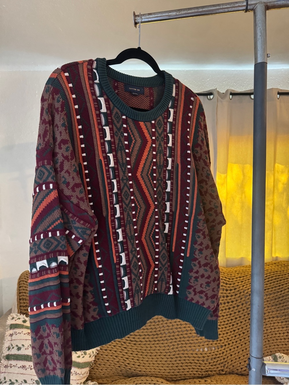 Cotton On Teal & Rust Knit Crewneck Sweater